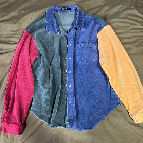 Nasty Gal corduroy color block button up size large - Picture 1 of 2